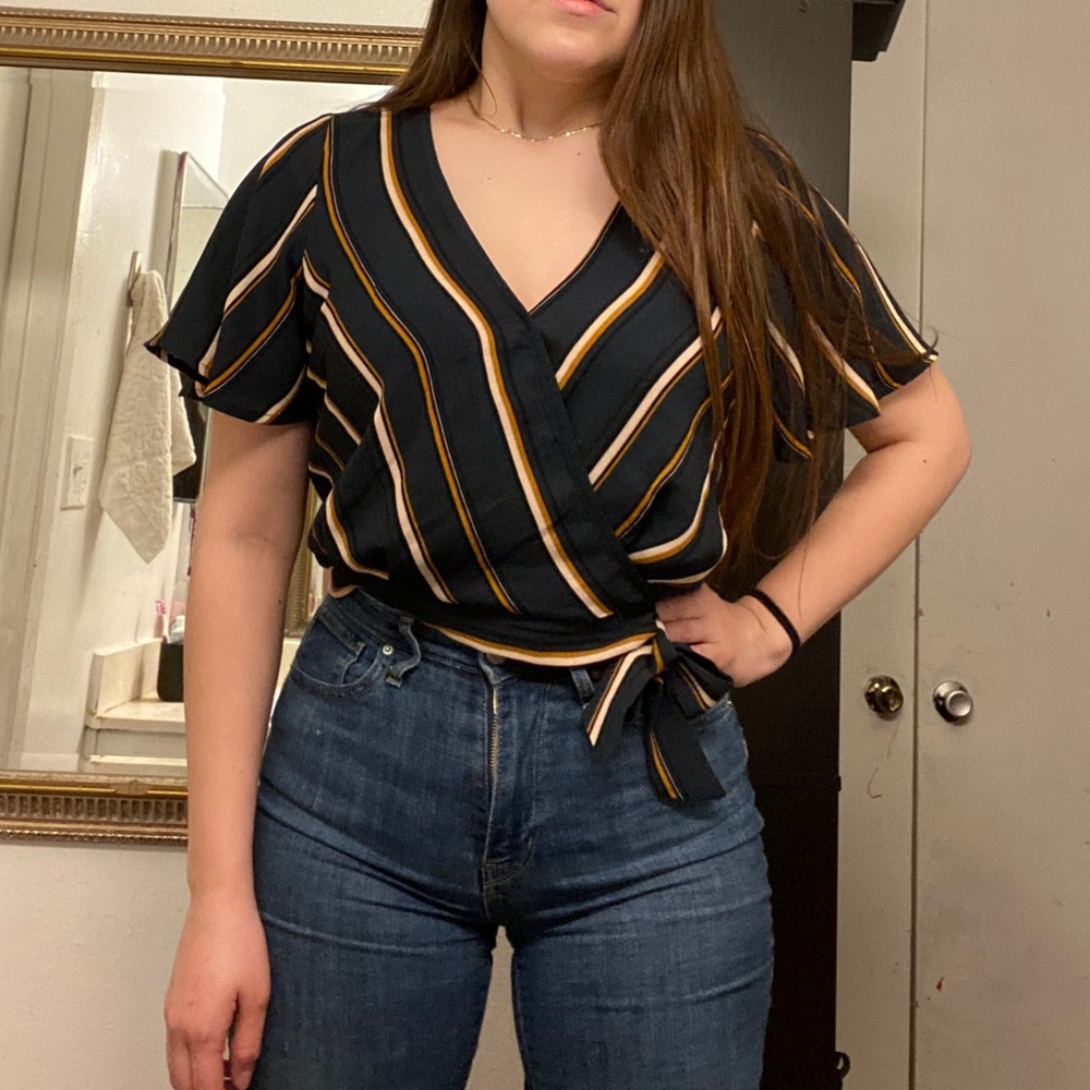 Olive Green striped Crop Top